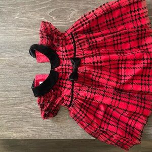 Red Plaid Baby Dress with Velvet Accents